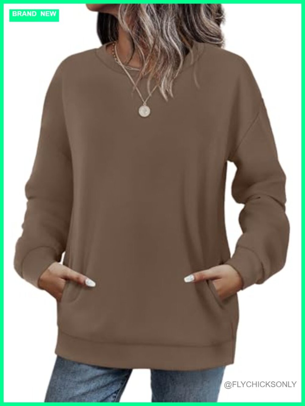WIHOLL Women's Crewneck Sweatshirt with Pockets Long Sleeve Pullover